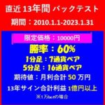 バイナリー用サインツール 　勝率60％ 月間期待値：1分判定【7通貨】＋5分判定【16通貨】　合計50万円以上