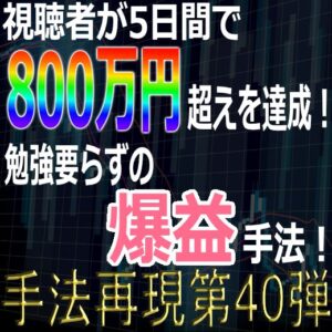 「手法再現：第40弾」視聴者が5日間で800万円超えを達成！勉強要らずの爆益手法！