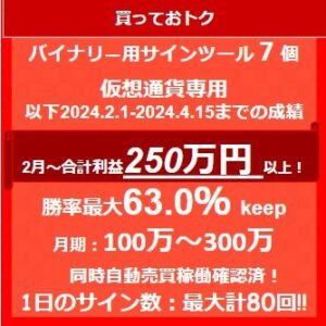 仮想通貨　バイナリー用サインツール ７バージョン　一日平均最大80回サイン出現